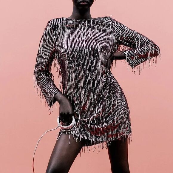 ZARA FRINGED SEQUIN DRESS - Picture 7 of 14
